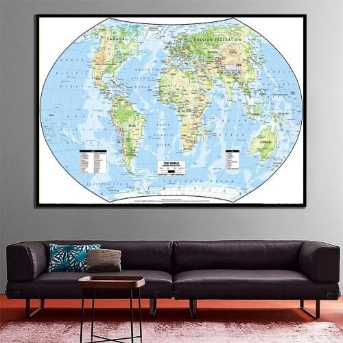 A2 Size The World Map Hammer Projection Fine Canvas Wall Map Unframed Home Decor Crafts