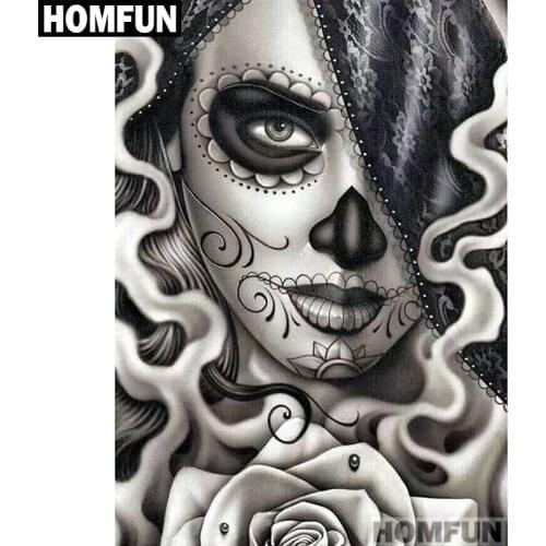 HOMFUN DIY 5D Diamond Painting Full Square/Round "Skull girl" Diamond Embroidery Cross Stitch Picture Of Rhinestone A01458