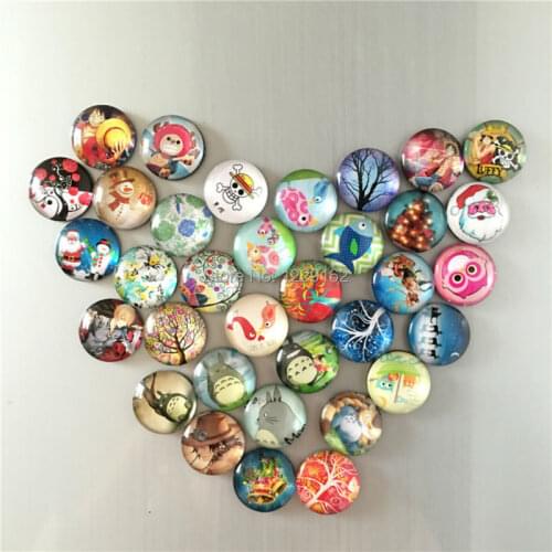 Free shipping (10pcs/lot) Dia.3cm Round Crystal Glass fridge magnet Cartoon message sticker Gift for kids Kitchen decoration