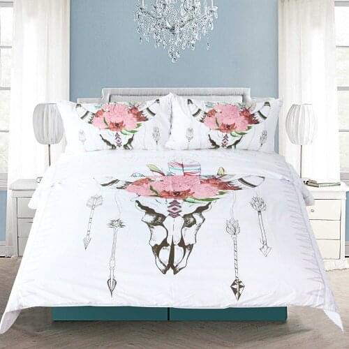 Free shipping cartoon bull head with pink floral without comforter 1pc duvet cover&2pcs pillow cases home textile PX