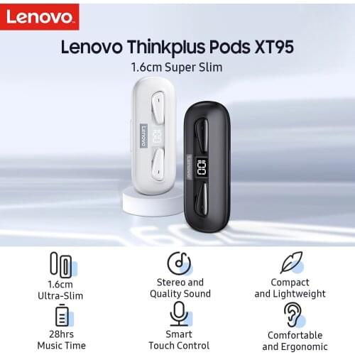Lenovo XT95 TWS Wireless Earphones Bluetooth Headphone Ultra Thin Touch Control Headset Sport Earbuds with Mic Digital Display