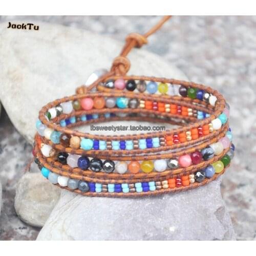 Jacktu multi beads seed beather wrap bracelet