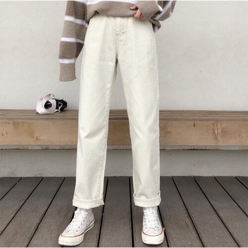 Woman Jeans Pants Beige Autumn Winter High Waist Straight Pants Loose Trousers Pantalones Vaqueros