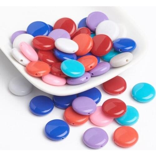 50pcs 14x5mm Mixed Color Acrylic Beads Spacer Charm Beads Flat Round for Jewelry Making DIY Bracelet Necklace Hole: 1mm
