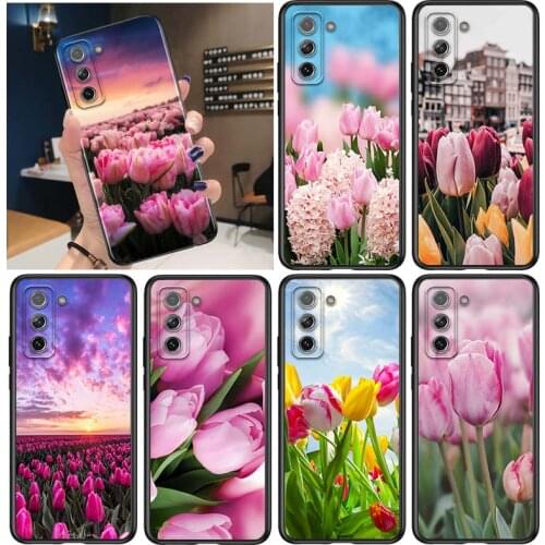 Tulip flower for Samsung Galaxy S21 Ultra Plus Note 20 10 9 8 S10 S9 S8 S7 S6 Edge Plus Black Phone Case