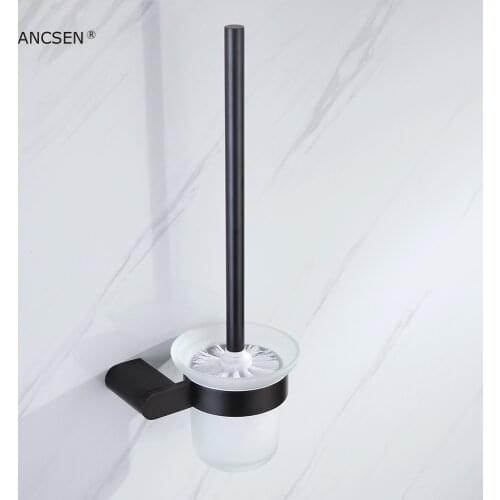 Toilet Brush Holders Cleaning Brush for Bathroom Wall-mounted Household Bathroom Accessories Toilet Brush Black Stainless Steel