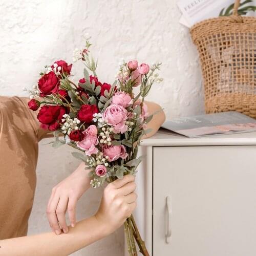 European Long Branch Artificial Flowers for Home Garden Decoration Silk Rose Fake Flowers Flores