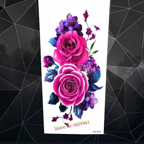 Indian Arabic 3D Sexy Temporary Tattoo Henna Paste Purple Rose Flowers Waterproof Tattoo Stickers Women Body Art Arm Tatoo