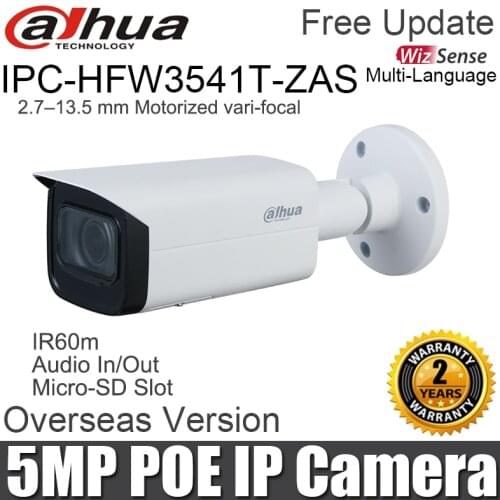 IPC-HFW3541T-ZAS Dahua IP Camera 5MP 2.7–13.5 mm Motorized zoom Lens built-in Audio Alarm interface IR60M poe WizSense AI Camera