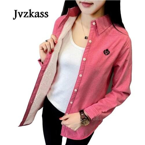 Jvzkass 2020 new autumn and winter new version plus velvet warm long-sleeved shirt womens thickening plus cotton shirt Z247