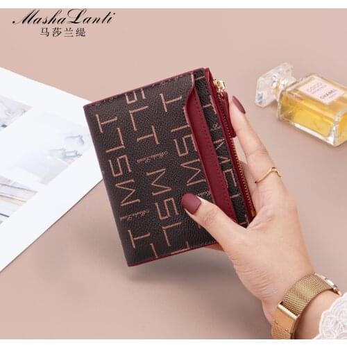 MSLT Wallet For Women Men Coin Purse Brown Red Color Money Bag Female Quality Credit Card Holder Travel Mini Handbag