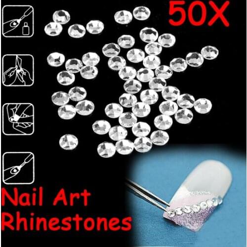 Crystal Drill 50x Clear Flat Rhinestone Tips For 3D Nail Art Phone Decoration