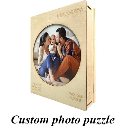 Round Customized Photo Puzzles Hand Made Wooden Puzzle Custom Personalized DIY Lover Family Souvenir Jigsaw Puzzle Gifts Kid Toy