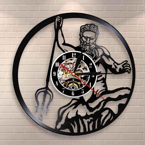 Myth Greece Sea God Vinyl Record Vintage Record Clock Vintage Conchology Art Poseidon Greek Mythology Neptune God Wall Clock