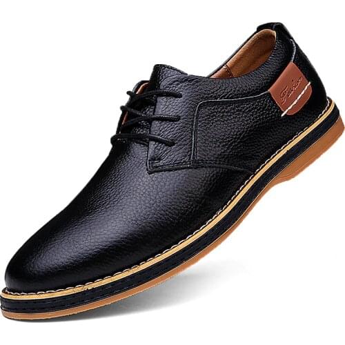 Men Oxfords Genuine Leather Dress Shoes Brogue Lace Up Mens Casual Shoes Luxury Brand Moccasins Loafers Men 2020 Plus Size 38-48