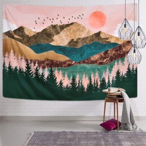 Lucky Mountain Tapestry Forest Tree Tapestry Sunset Tapestry Nature Landscape Tapestry Wall Hanging Decorative Wall Covering