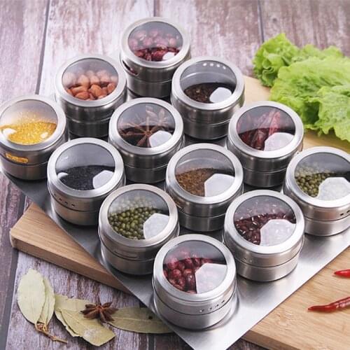 Stainless Steel Seasoning Can Magnetic Dustproof Visible Spice Seasoning Bottle Outdoor Barbecue Seasoning Box 6/9/12/15pcs