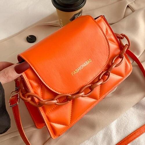 Solid Color Thick Chain Small PU Leather Crossbody Bags For Women 2021 Summer Shoulder Cross Body Bag Fashion Ladies Handbags