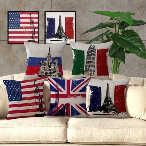 Wholesale price 1 piece Fashion World Scenic flag Seat pillow cover Decorative Home Chair Throw Pillow Case 45*45cm C1027