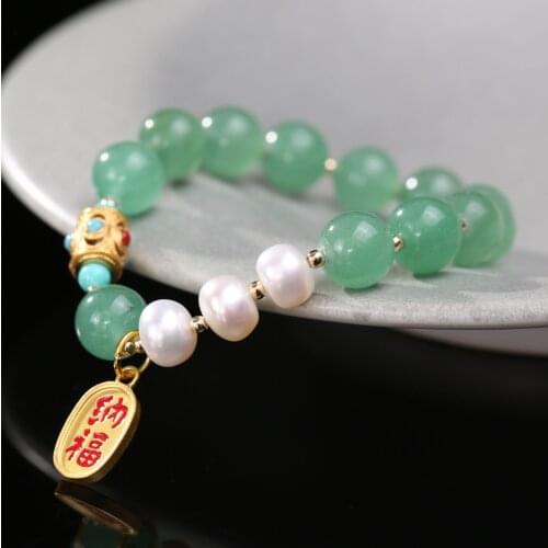 Original Design Pearl Green Strawberry Crystal Bracelet Temperament Lucky Charm Pendant High-end Jewelry for Women