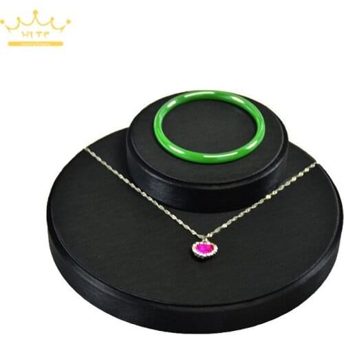 Black Leather Necklace Pendant Ring Earrings Display Stand Round Table Movable Holder Showcase Fashion Jewelry Stand for Ring