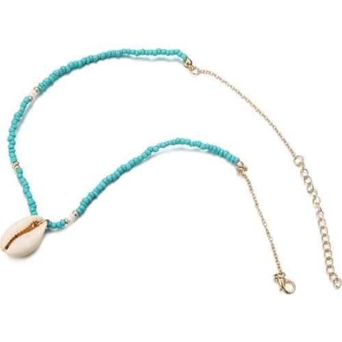 Simple Necklace for Women Bohemian Turquoise Conch Shell Short Clavicle Necklacens Jewelry Wholesale