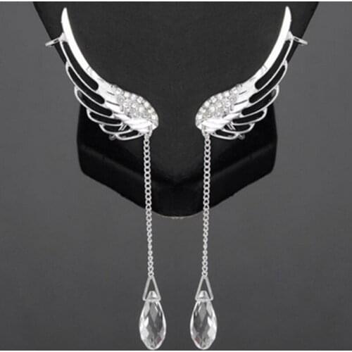 Angel Wings Earrings Water Drop Pendant For Women Fashion Crystal Chain Fringe Earrings Long Ear Line Stud Clip Jewelry