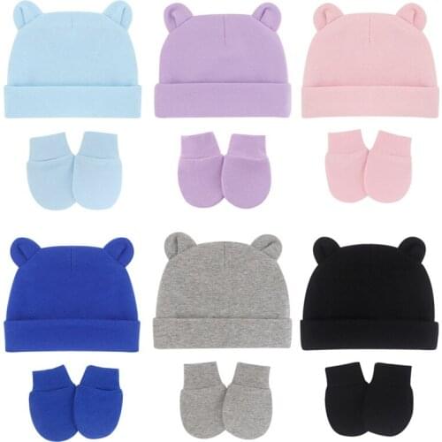 Spring Autumn Baby Hat Ears Hat Anti-scratch Glove Set Newborn Hat Baby Hat 0-1 Years Old Hat Glove Set