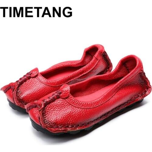 TIMETANG Women Shoes Genuine Leather Loafers Women Mixed Colors Casual shoes Handmade Soft Comfortable Shoes Women Flats C082