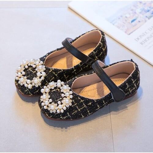 Children shoes Spring New Girls Elegant princess shoes soft sole solid color low-top overshoes Pearl florets casual shoes