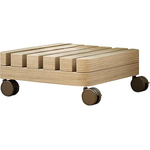 Indoor Multi-layer Solid Creative Desktop Flower Stand Pot Wheels Removable Garden Rolling Trolley Wooden Wood Balcony Shelf