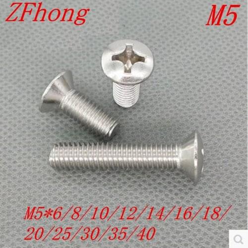 100PCS DIN966 M5*8/10/12/14/16/20/2/30/35/40/45/50 Cross Recessed Raised Countersunk Head Screw Stainless Steel 304