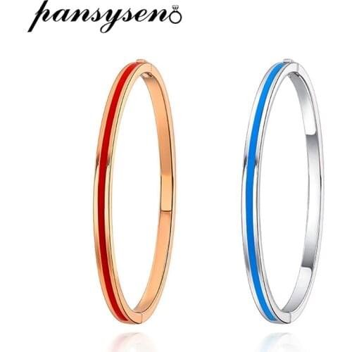 PANSYSEN Vintage Solid 925 Sterling Silver Charms Bangle for Lovers' Party Valentines Day Gemstone Fine Jewelry Bracelet Gift