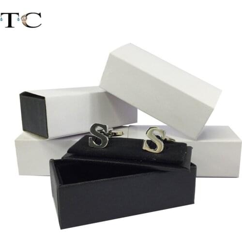 High End Mens French Shirt Cuff Box Black Square Round Leather Flannel Jewelry Box Birthday Party Gift Box 100/200pcs