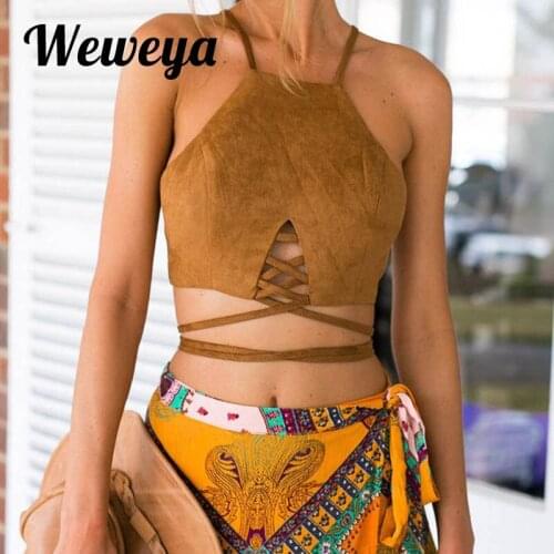 Weweya Halter Top Women Camisole 2018 Spring Summer Sleeveless Vest Sexy Tank Top Suede Sexy Halter Halter Wrap Small Tank Top