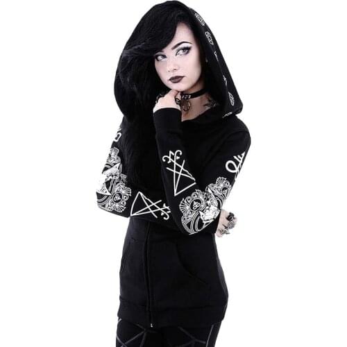 Oversized Casual Hoodies Sweatshirts Women Autumn Gothic Punk Zipper Long Sleeve Tops Female Loose Outerwear Femme