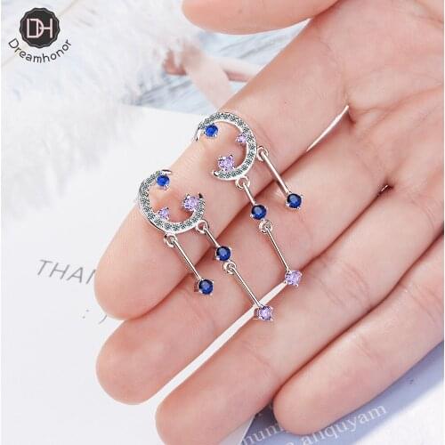 Dreamhonor 925 Sterling Silver Fashion Star Wild Long Sparkling Zircon Earrings Women Exquisite Girlfriend Jewelry Accessories