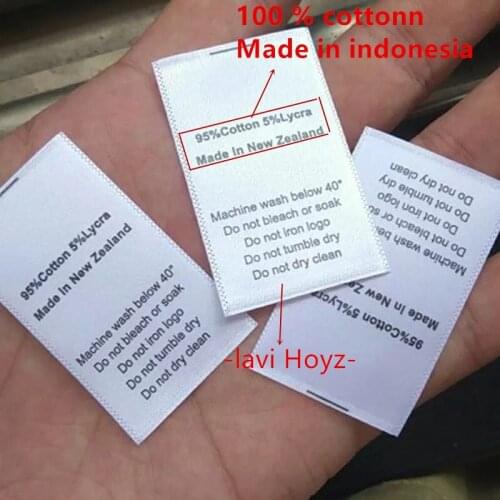 1000pcs , 3 * 5 cm Custom soft satin ribbon tag print clothing care label made in Indonesia