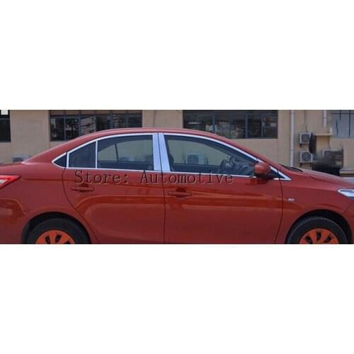24pcs Stainless Steel Chrome Door Full Window Frame+Center Pillars Window Sill Molding Trim For Toyota Vios 2014-2017