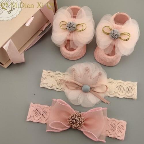3Pcs/Set Lace Flower Baby Girl Headband Socks Set Crown Bows Newborn Hairband Headbands for Girls Turban Baby Hair Accessories