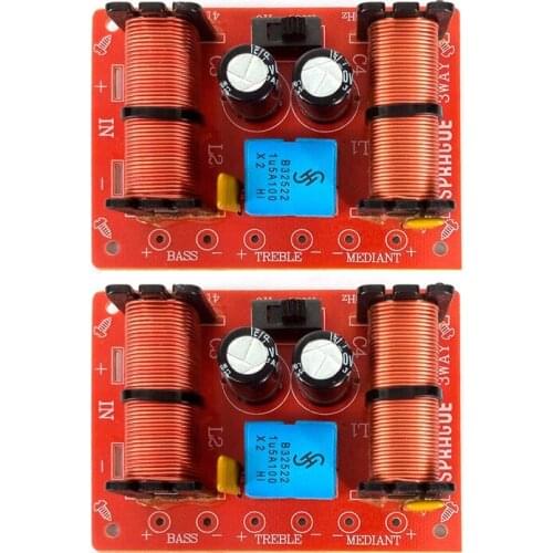 2PCS 150W 3Way Audio DIY Speaker Crossover Filters Hifi Stereo Treble/Alto/Bass 1000Hz/5000Hz Frequency Dividers