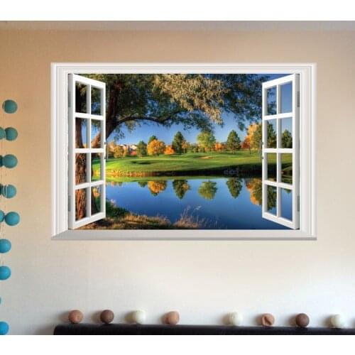 3D Lake Sight Wall Paper Natural Views Self-Adhesive DIY Mural Sticker Modern Wall Decal for Living Room Bedroom Kitchen