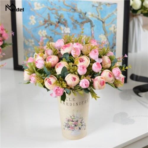 5 Branches Tea Roses Silk Artificial Flowers Small Rose Bridal Bouquet Wedding Fake Flowers Festival Supplies Home Decor Bouquet