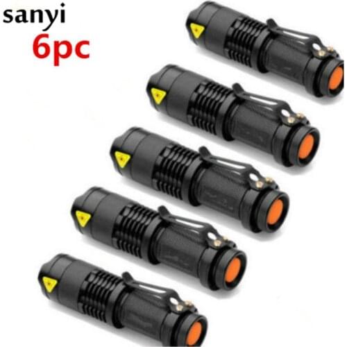 6PCS/lot LED Torch Mini Q5 LED Flashlight 2000LM Adjustable Focus Zoomable Flash Light Lamp Use AA/14500 Battery for Camping