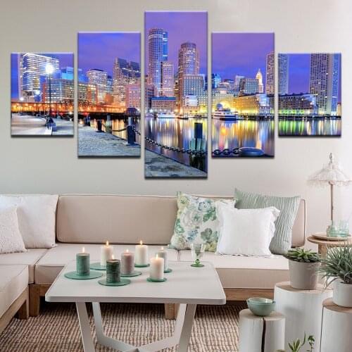 Diamond Embroidery Manhattan city picture,diamond painting 5 pcs set full square round drill mosaic Seaside Pier Night View art