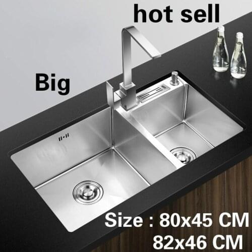 Free shipping Hot sell apartment vogue kitchen manual sink double groove food grade 304 stainless steel 80x45/82x46 CM