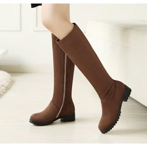 Big Size 11 12 13 14 15 16 17 Thick base with low square heels for comfortable casual high boots for ladies Side zipper