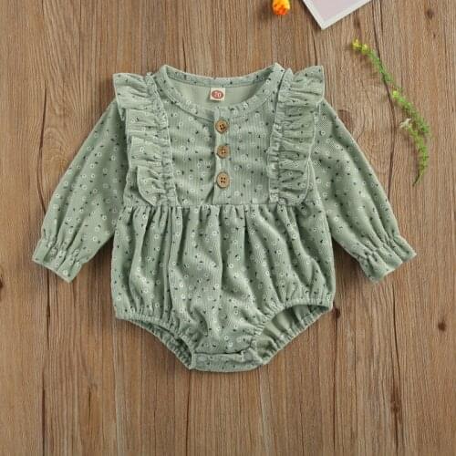 Spring Autumn Newborn Baby Girls Fashion Floral Print Bodysuit Stylish Long Sleeve Jumpsuit For Kids Girls