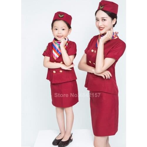 Kids Girls Carnival Costumes Flight Attendant Airplane Aircraft Stewardess Uniform Boys Pilot Policemen Fancy Performance
