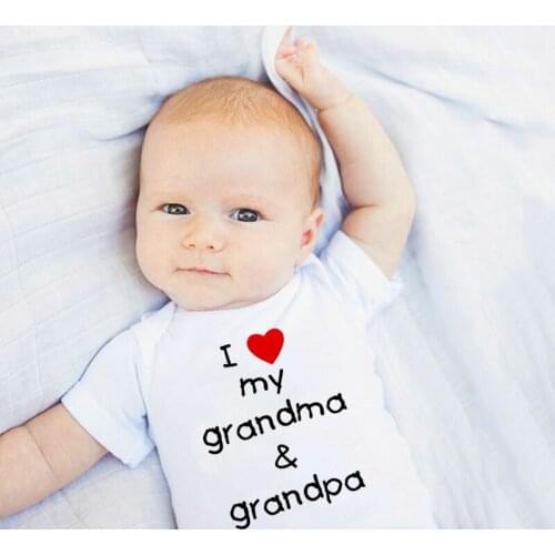 I Love My Grandma and Grandpa Baby Bodysuit Cute Newborn Baby Rompers Summer Short Sleeve Bodysuits Baby Boy Girl Onesie Clothes